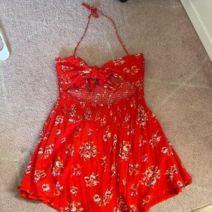 Red floral romper